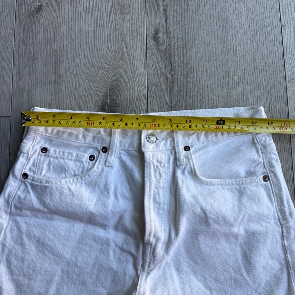 AGOLDE White High Rise Denim Shorts Size 26 Button Fly Raw Hem Parker Long